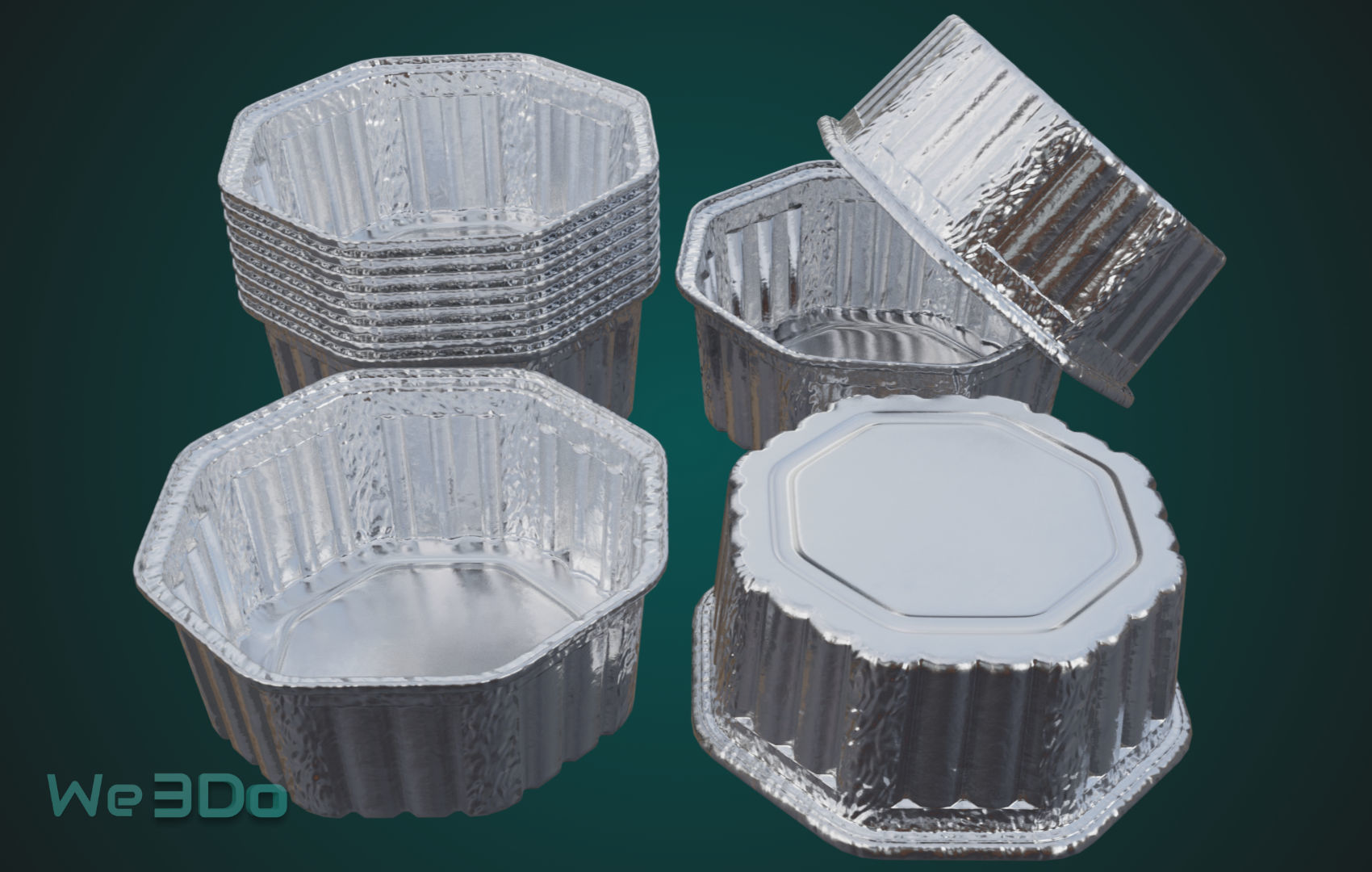 Rounded Aluminum Foil Tray Low-poly 3D model_1