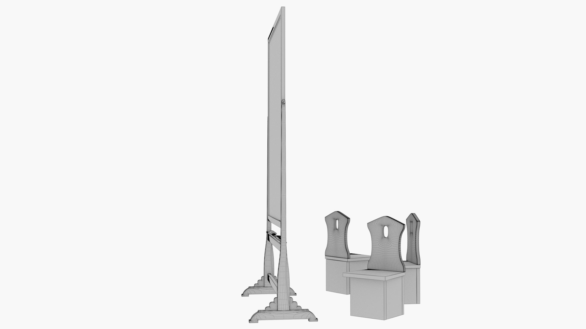 Old wood blackboard and chairs 3D model_22