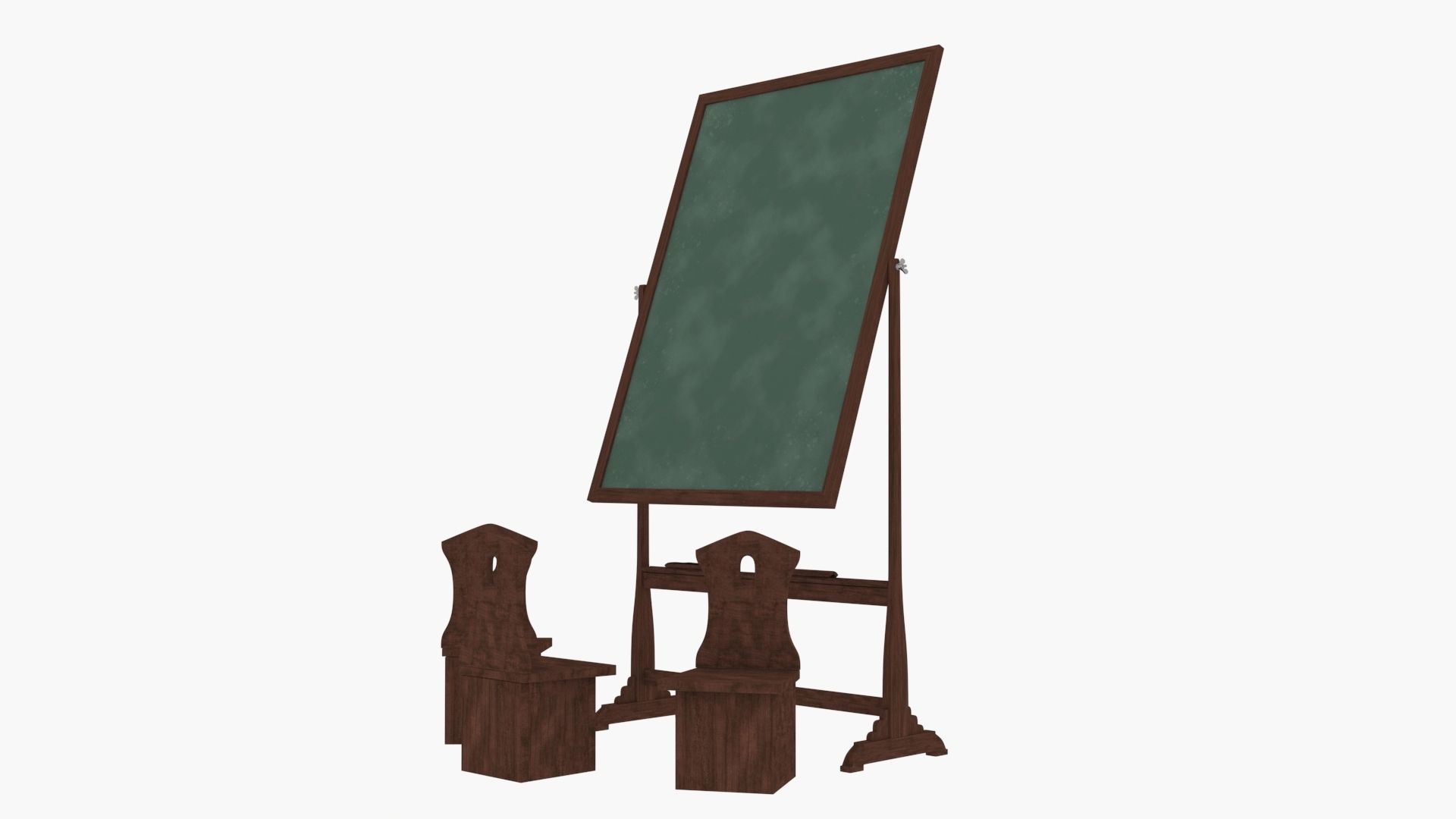 Old wood blackboard and chairs 3D model_18