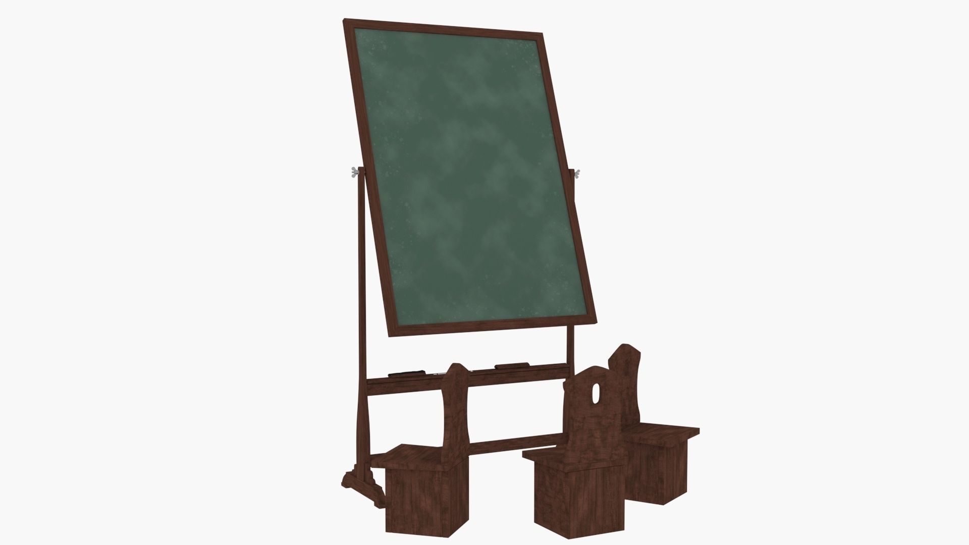 Old wood blackboard and chairs 3D model_9