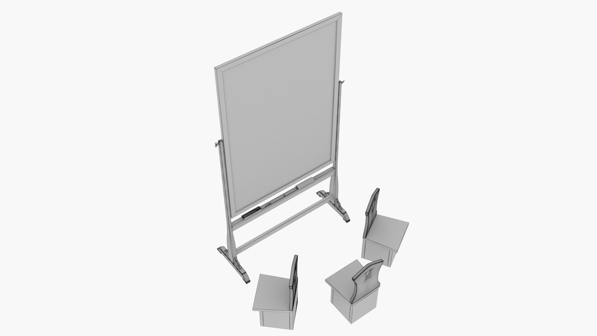 Old wood blackboard and chairs 3D model_23