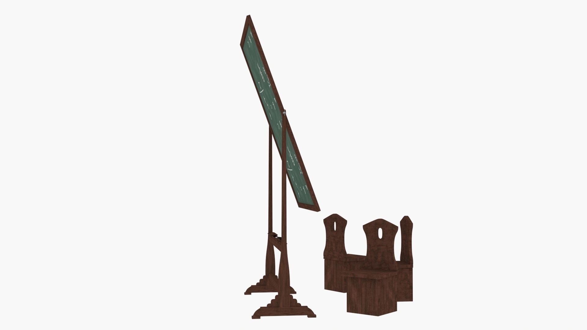 Old wood blackboard and chairs 3D model_14