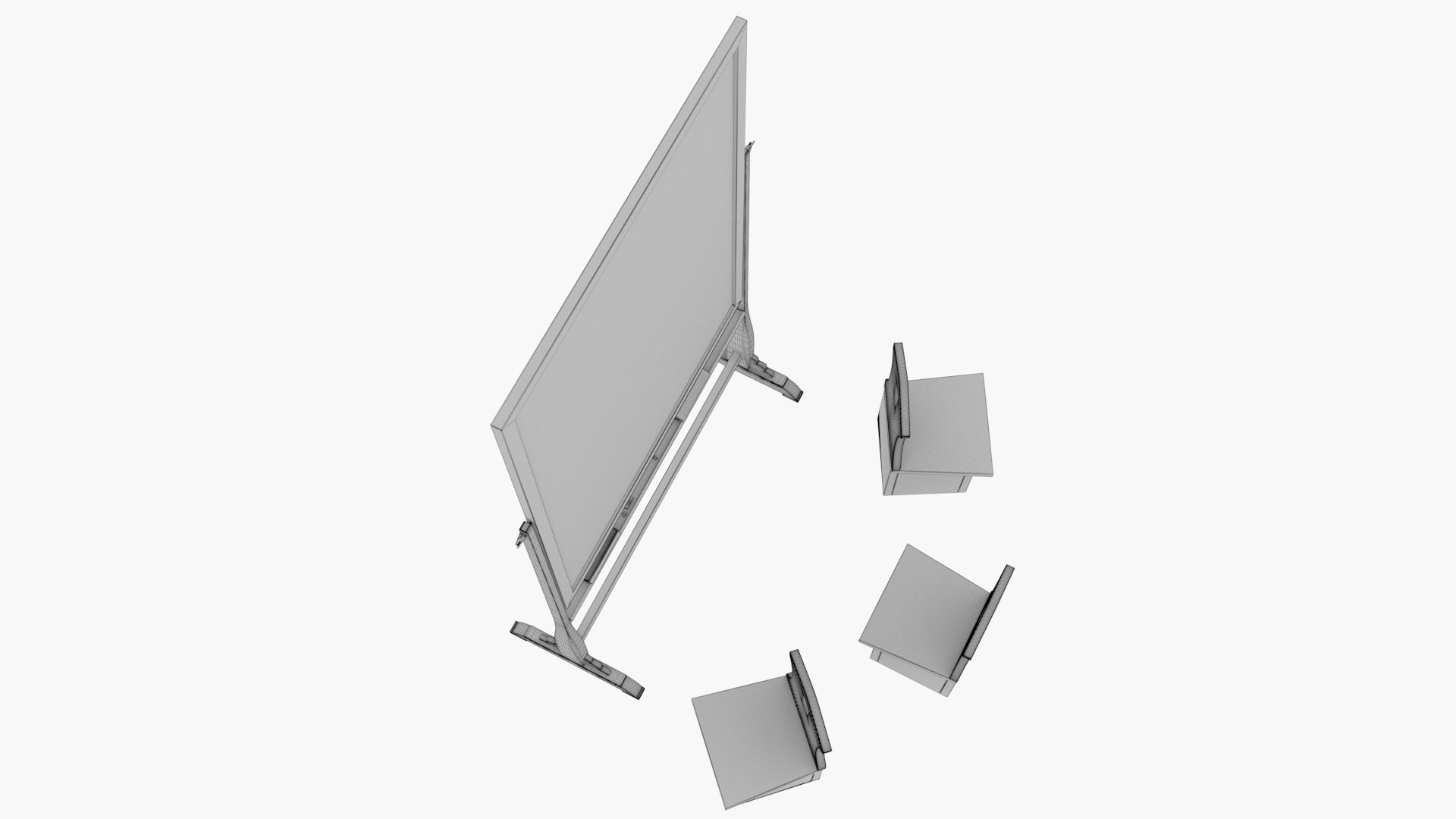 Old wood blackboard and chairs 3D model_26