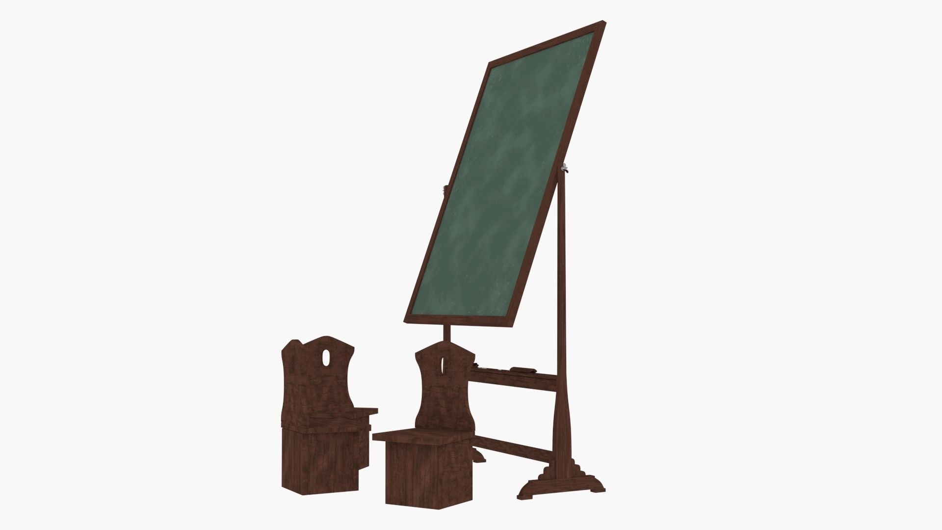 Old wood blackboard and chairs 3D model_16