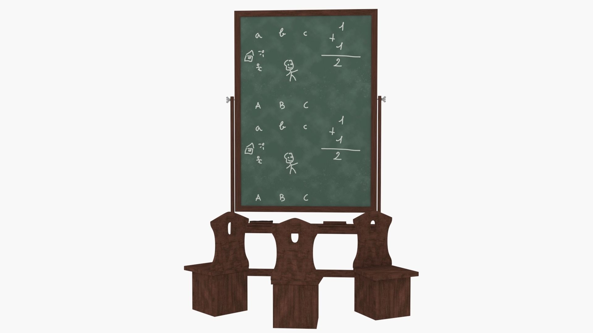 Old wood blackboard and chairs 3D model_2