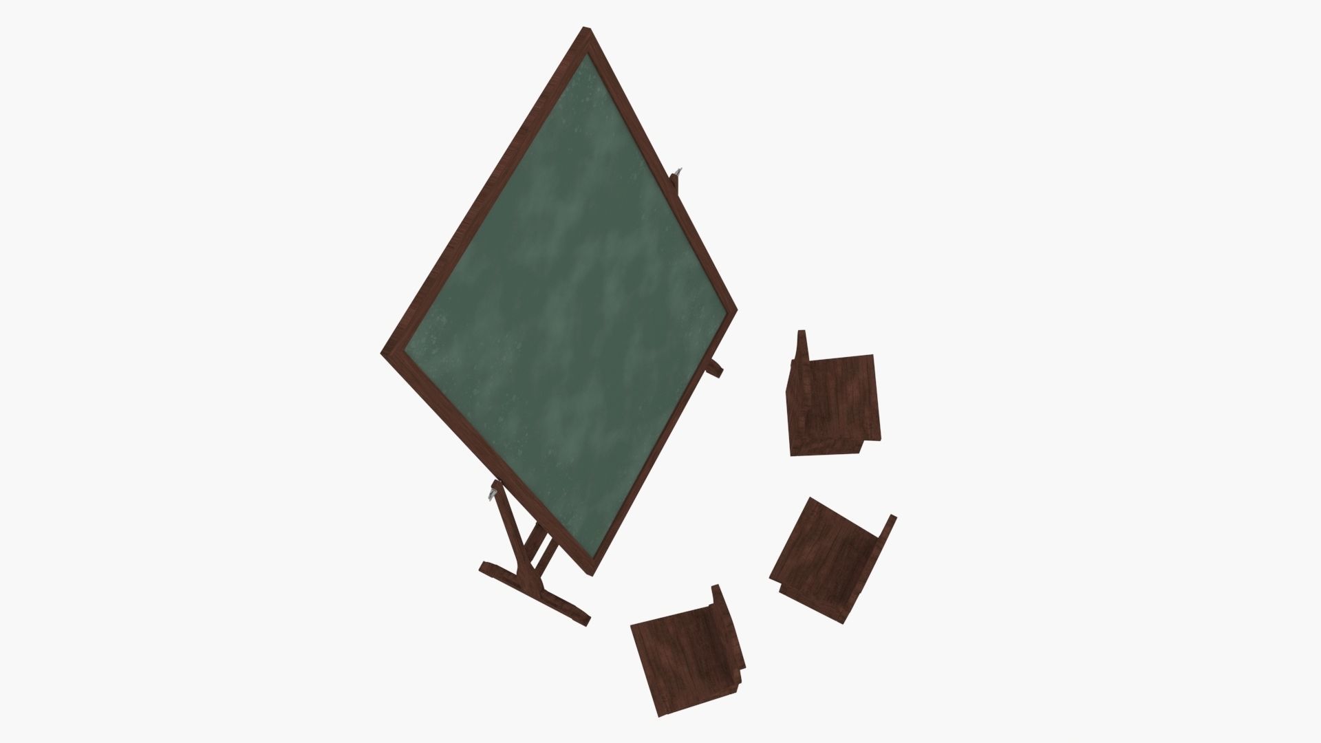 Old wood blackboard and chairs 3D model_17