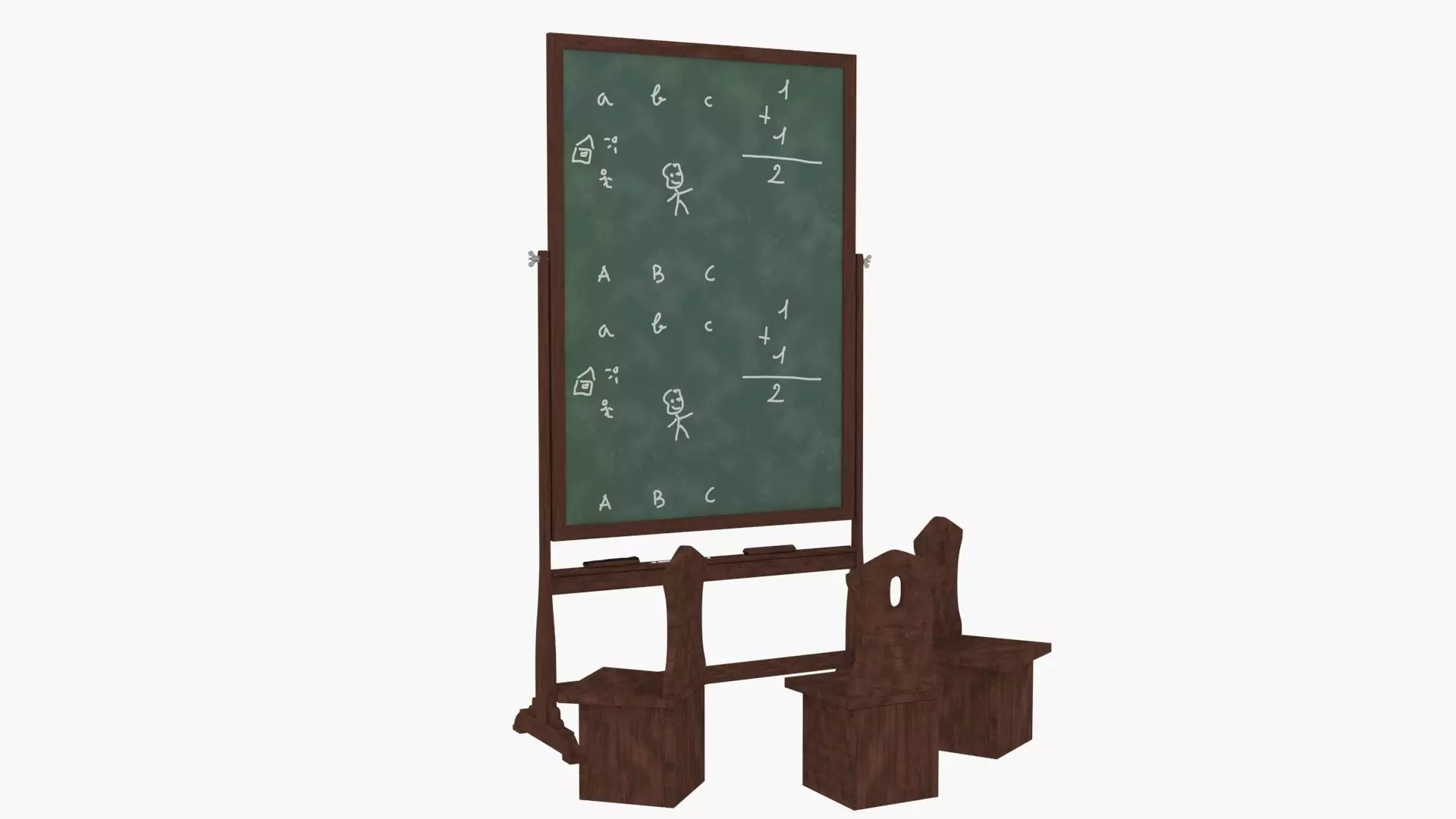 Old wood blackboard and chairs 3D model_0