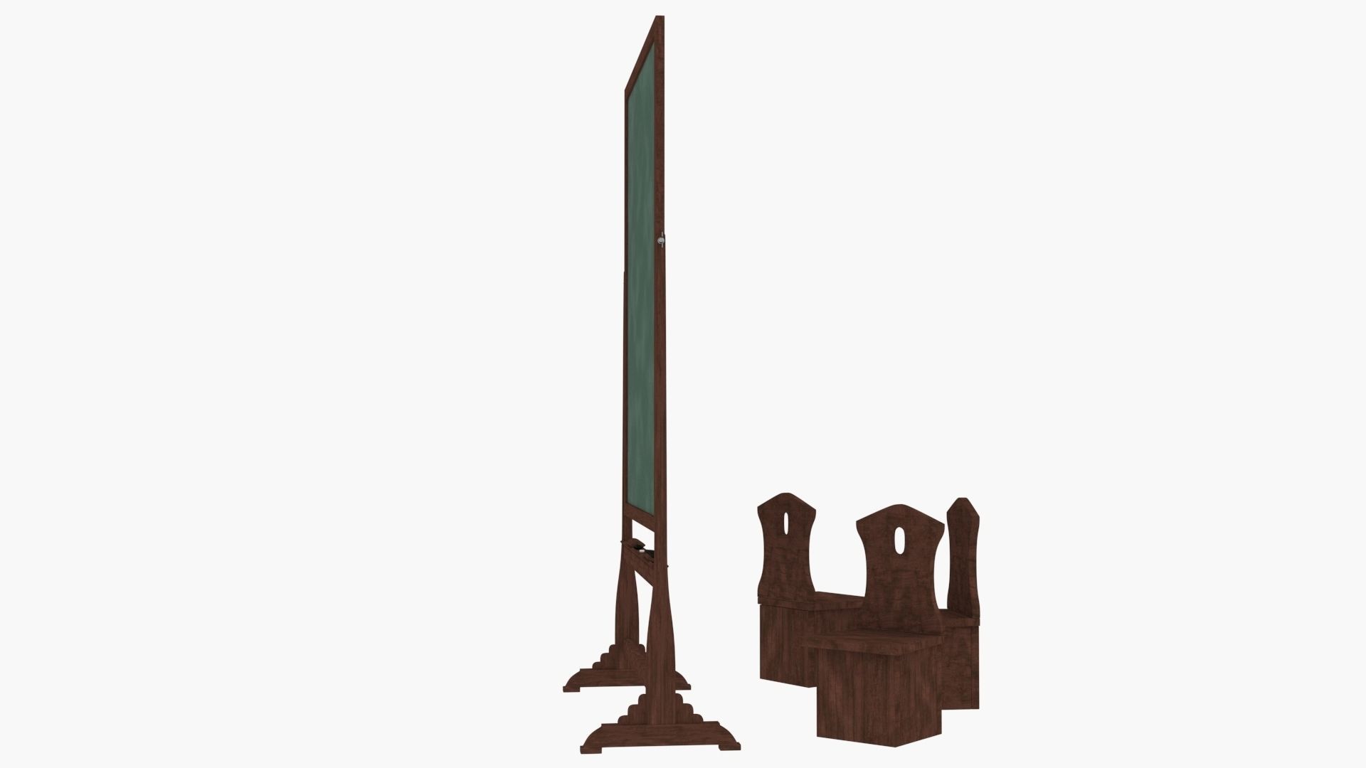 Old wood blackboard and chairs 3D model_4