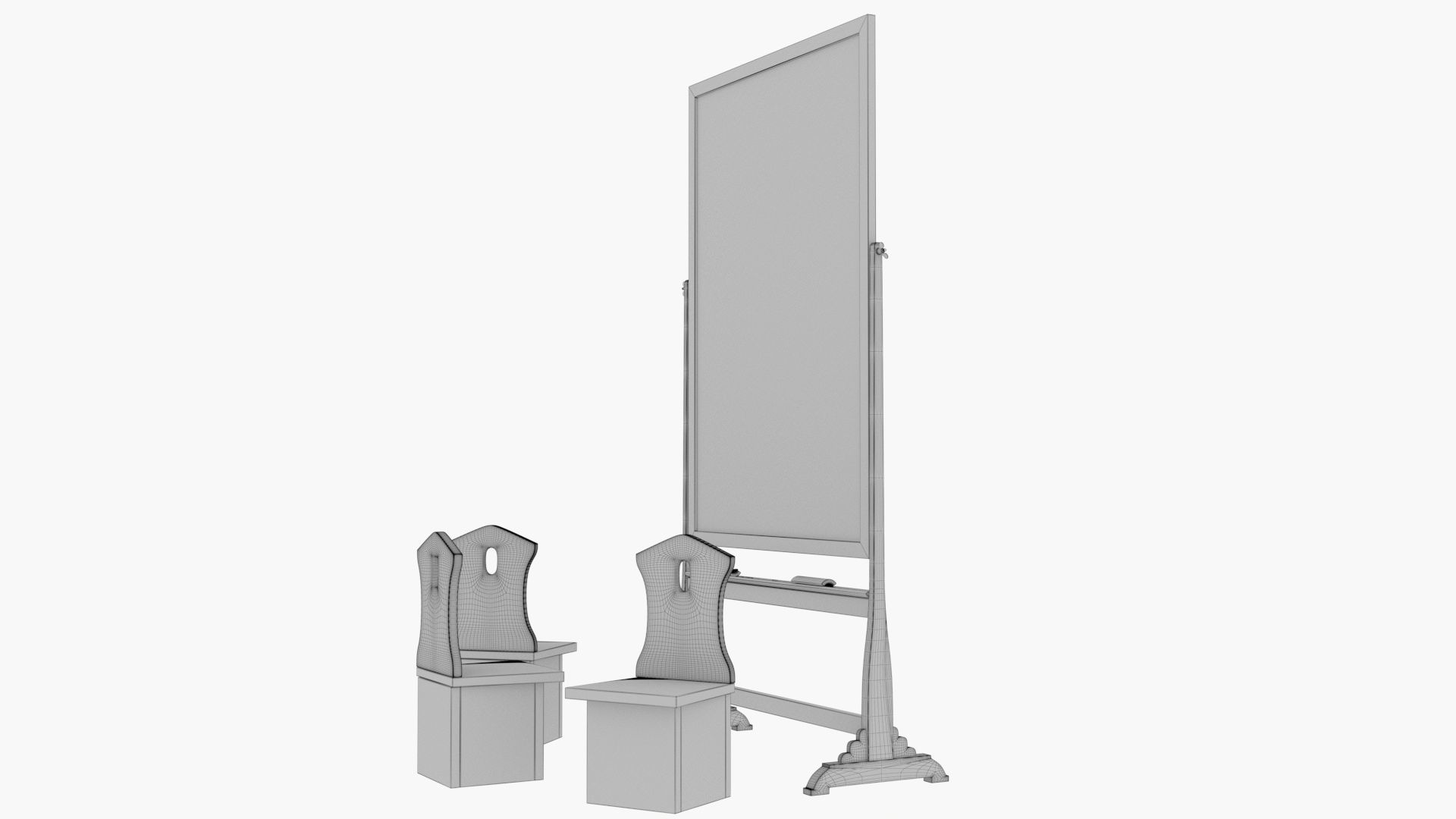Old wood blackboard and chairs 3D model_25