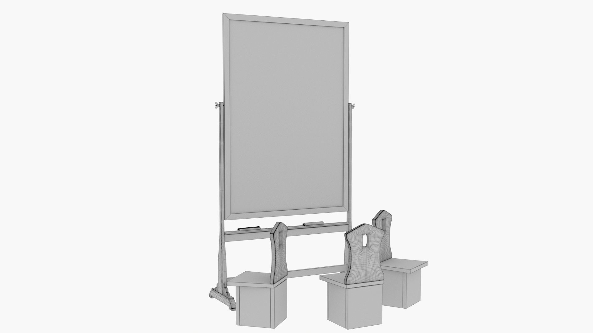 Old wood blackboard and chairs 3D model_10