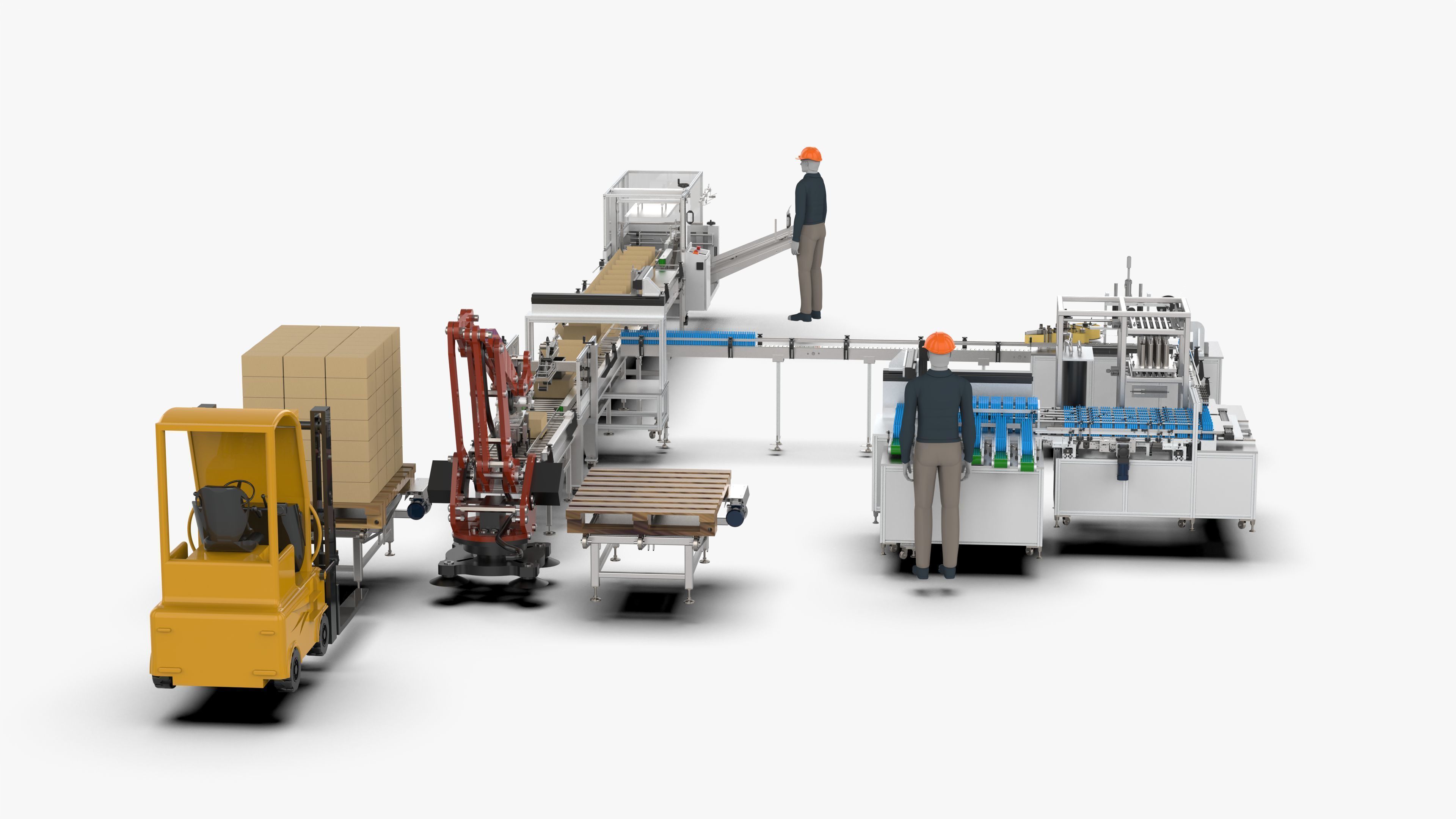 Automatic Loading and Unloading Labeling and Palletizing Line 3D model_2