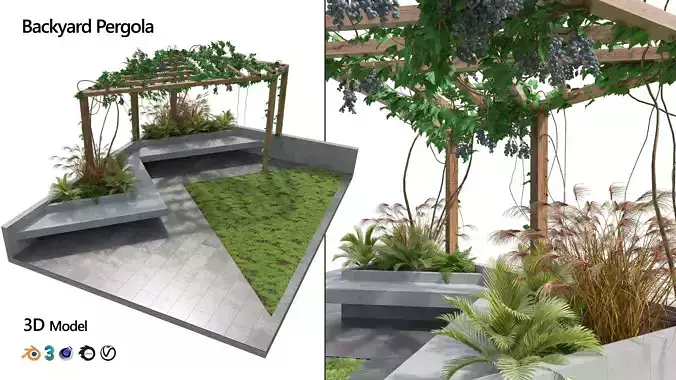 Crape vine pergola backyard Low-poly 3D model