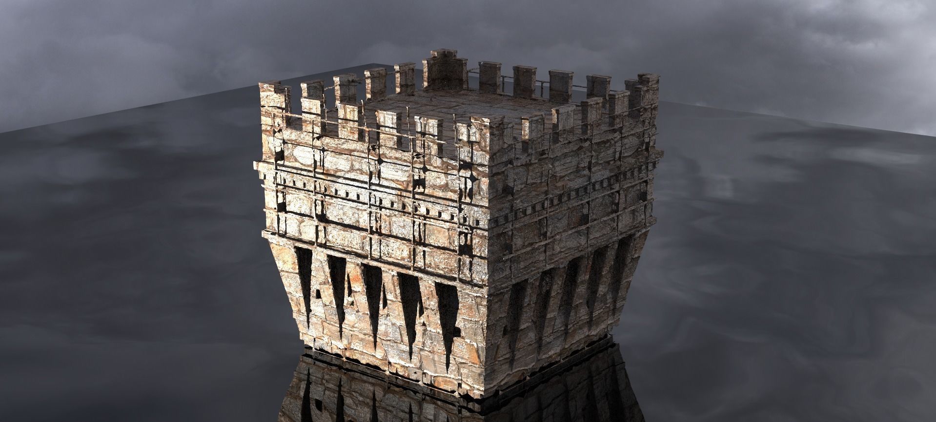 English Norfolk Fort walls Tower 1 3D model_1