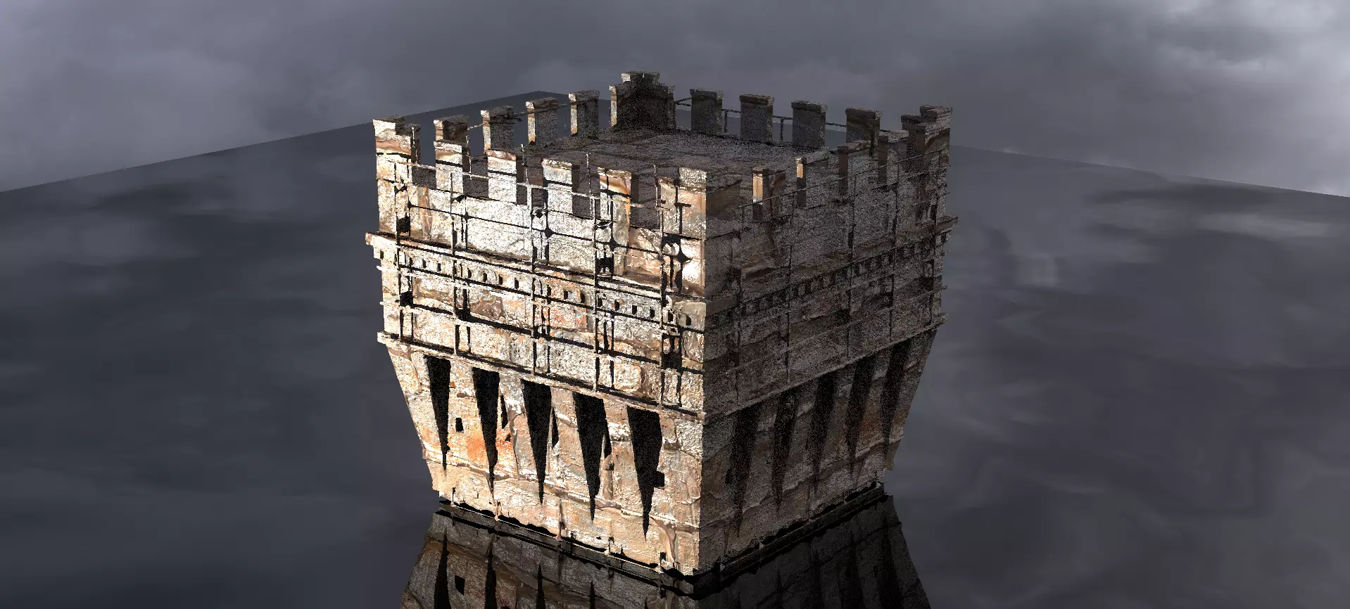 English Norfolk Fort walls Tower 1 3D model_0