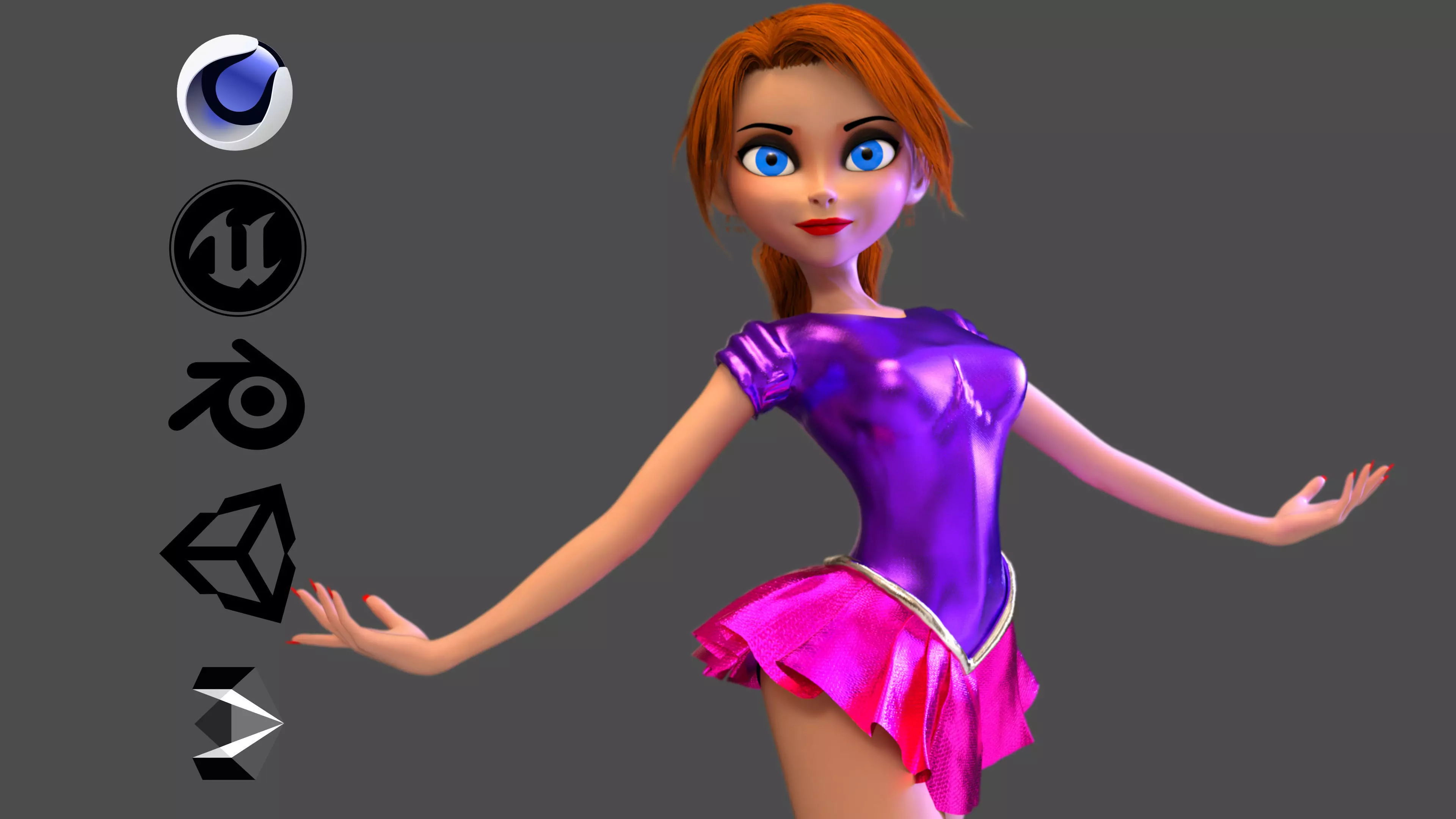 Cartoon Figure Skater Girl Low-poly 3D model
