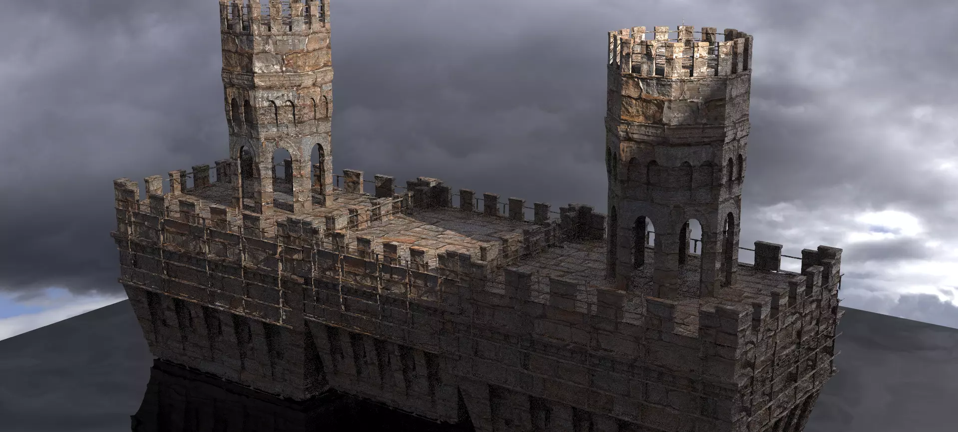 English Norfolk Fort walls Tower bridge 2 3D model_0