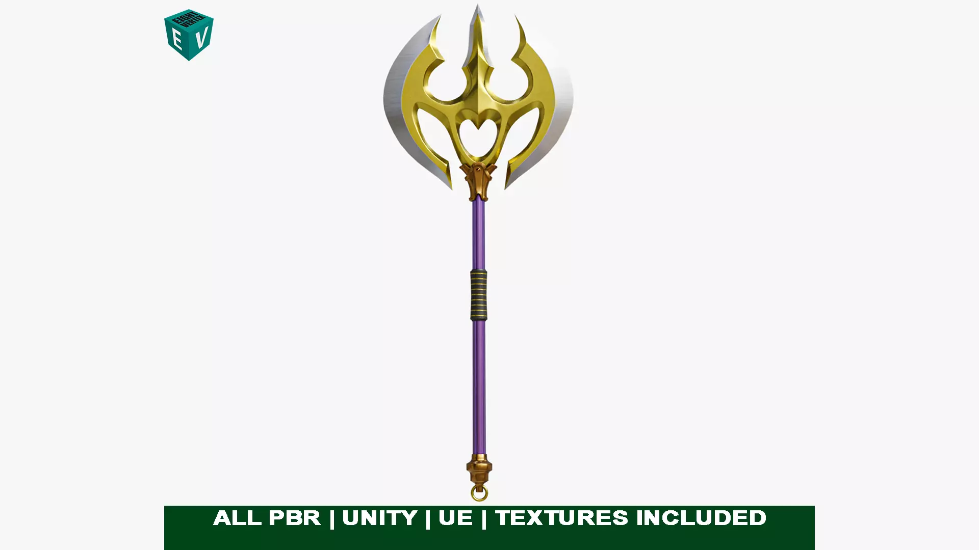 Battle Axe 06 Golden All PBR Unity UE Textures Included Low-poly 3D model_0