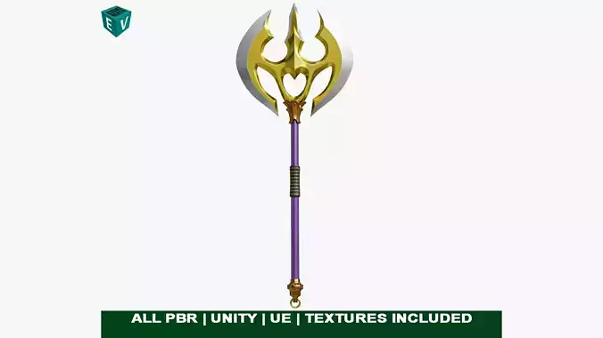 Battle Axe 06 Golden All PBR Unity UE Textures Included