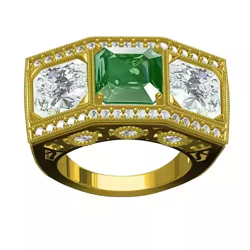 Triple Emerald Vintage Engagement Ring for Women
