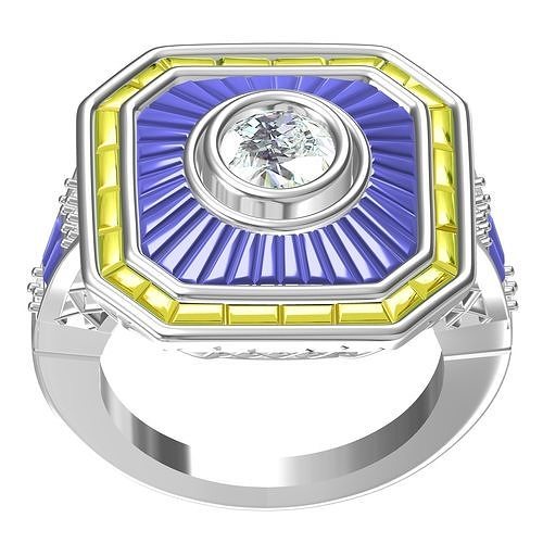 Octagonal Style Sapphire Stone Ring 3D print model