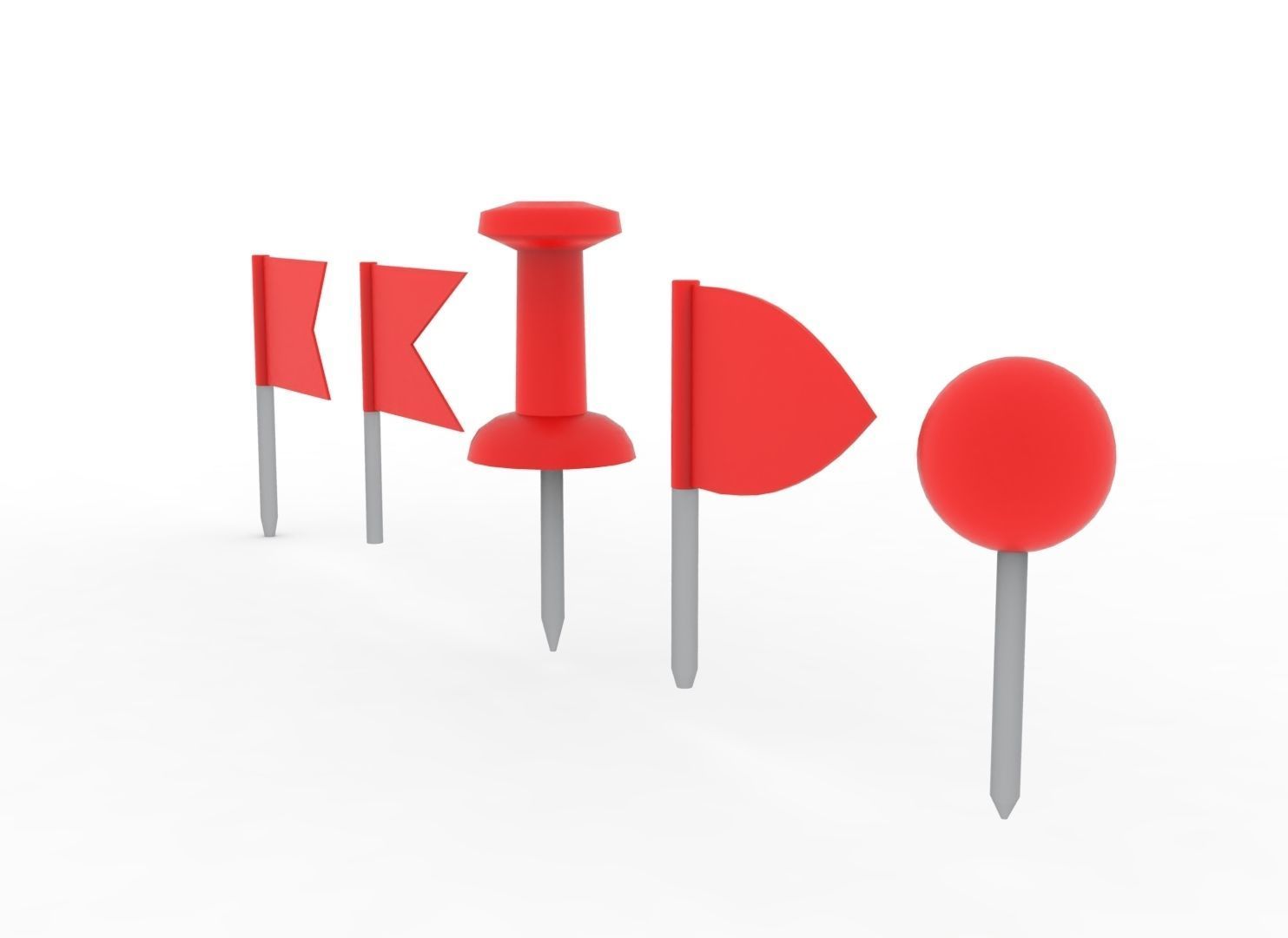 Thumbtack pins simple collection Low-poly 3D model_7