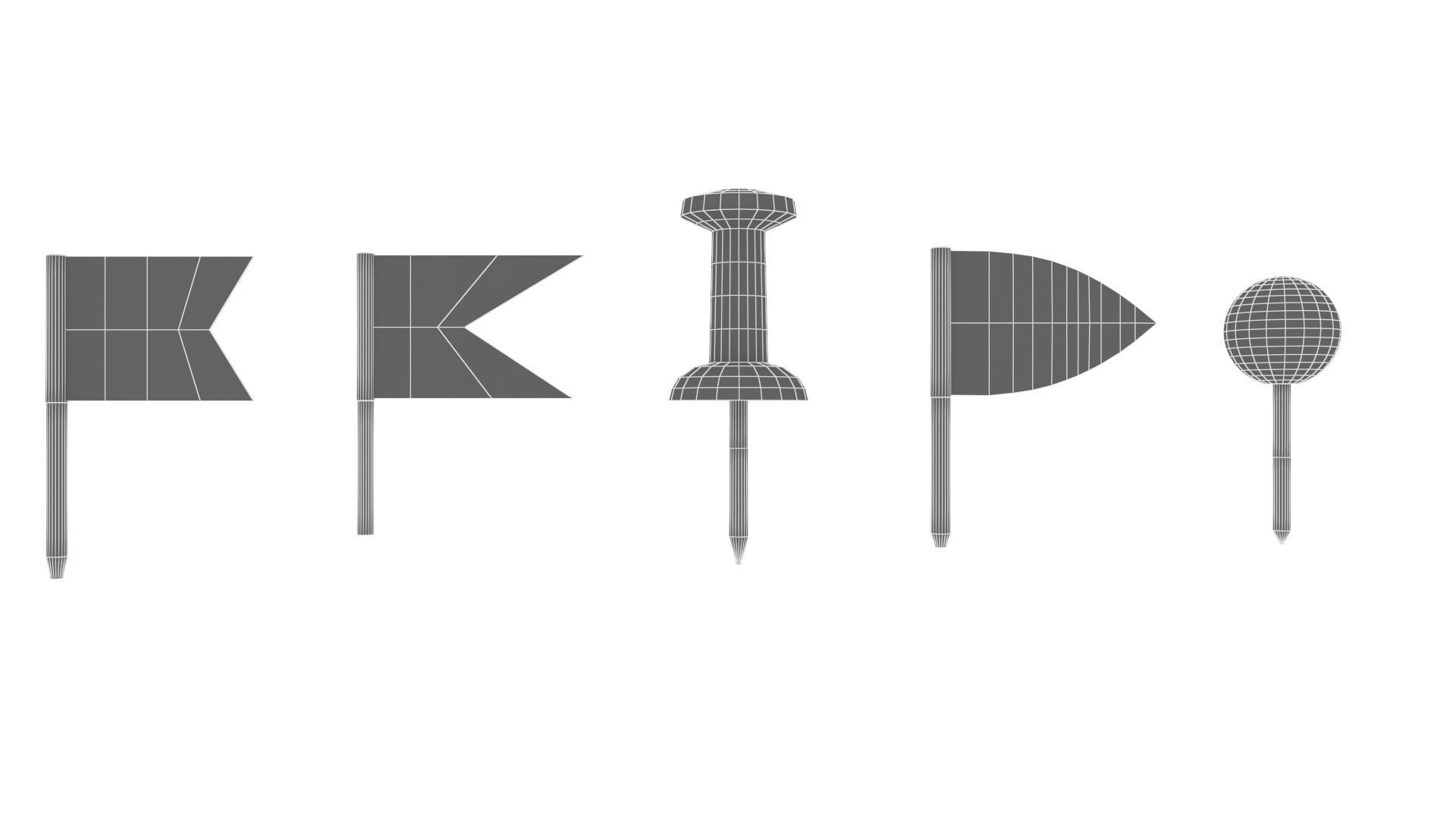 Thumbtack pins simple collection Low-poly 3D model_6