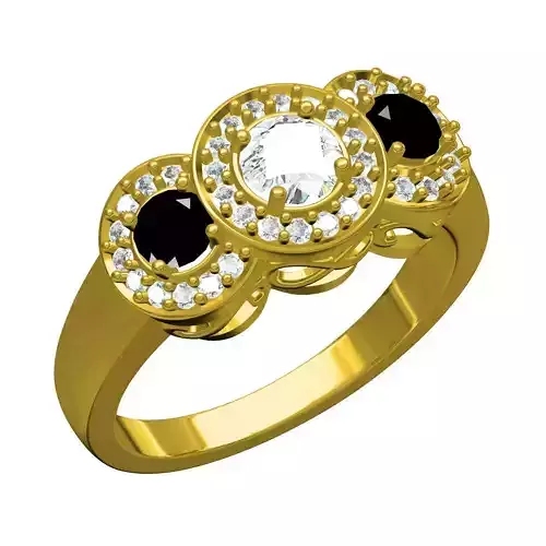 Triple Diamond Art Deco Style Womens Ring