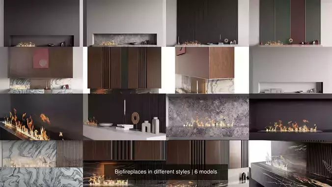 Biofireplaces in different styles 3D Model Collection