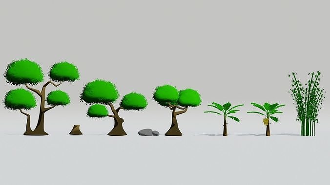 Stylized Asia Trees Blender 3D model