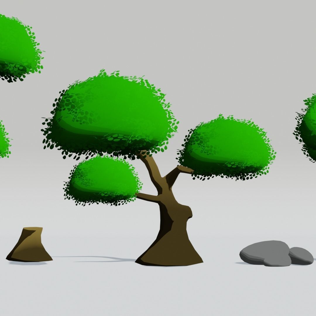 Stylized Asia Trees Blender 3D model_2