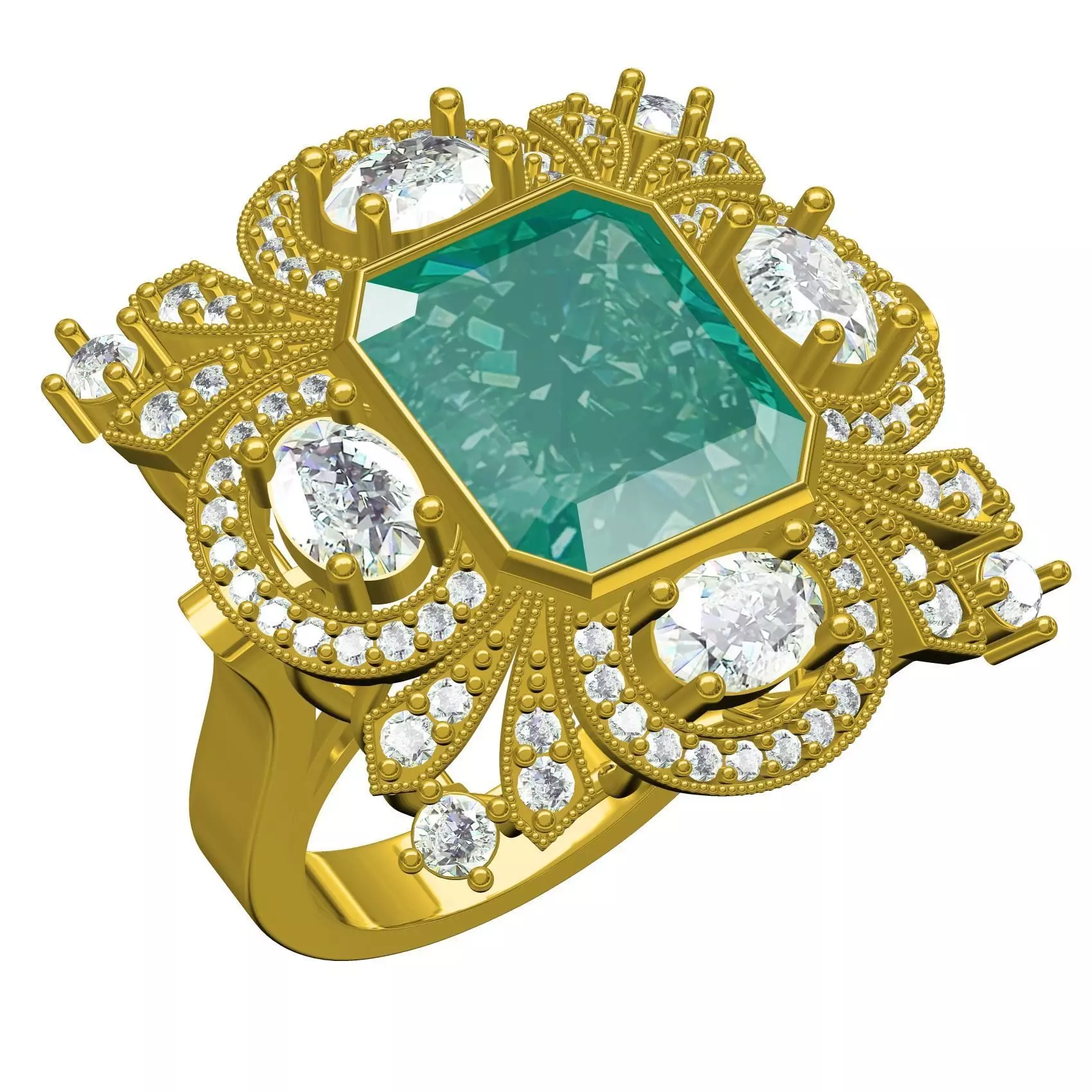 Antique Emerald Art Deco Ring 3D print model