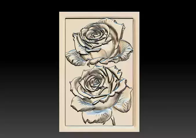 Sculpture drawing of 2 roses STL rose relief drawing flower  3D print model