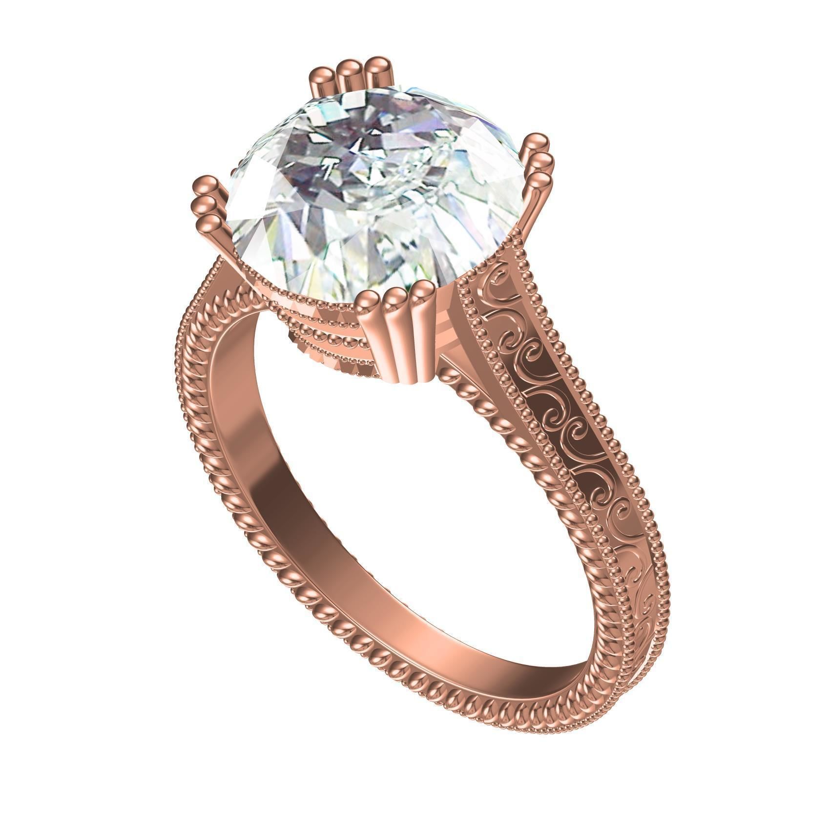 Single Stone Triple Prong Solitaire Ring 3D print model_1