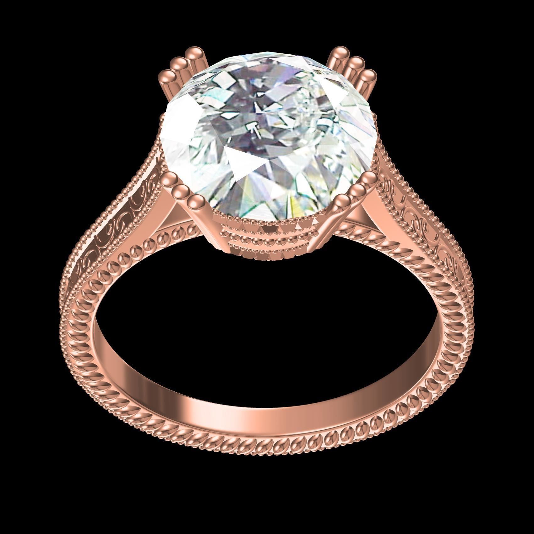 Single Stone Triple Prong Solitaire Ring 3D print model_9