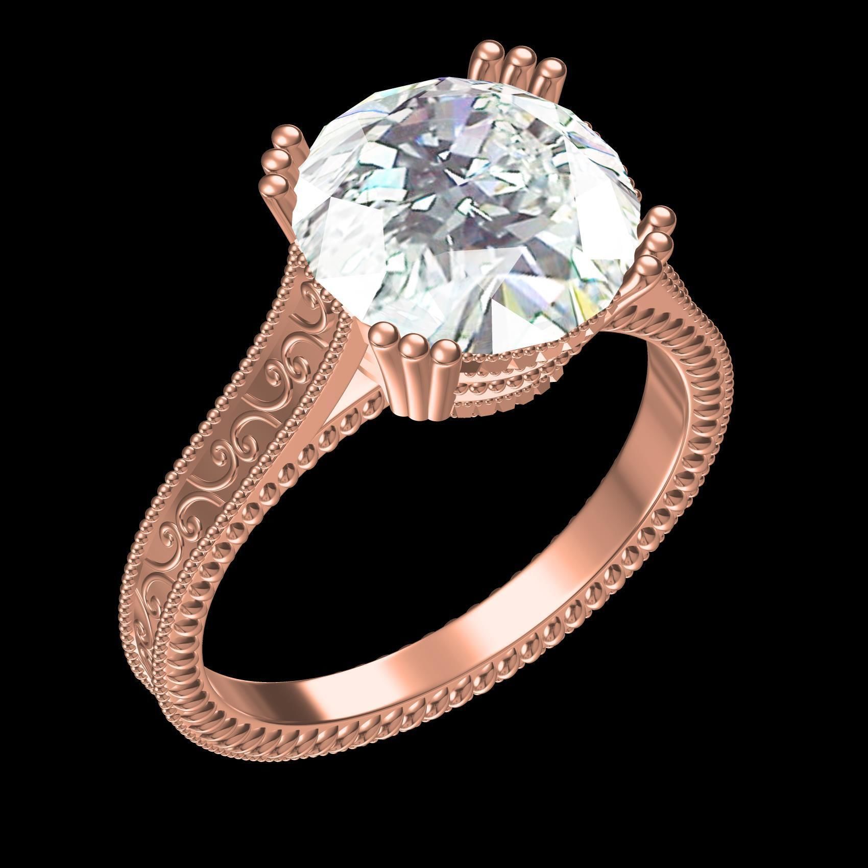 Single Stone Triple Prong Solitaire Ring 3D print model_11