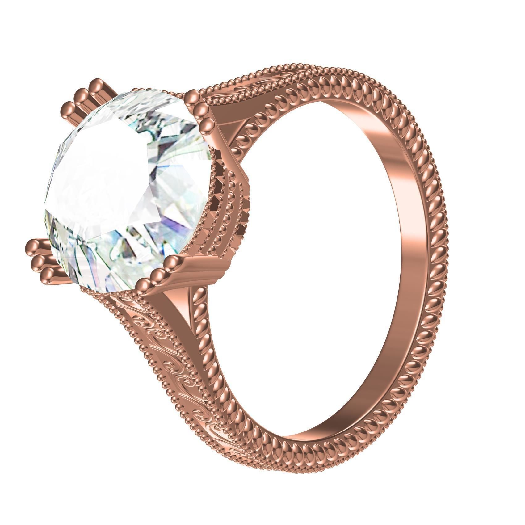 Single Stone Triple Prong Solitaire Ring 3D print model_6