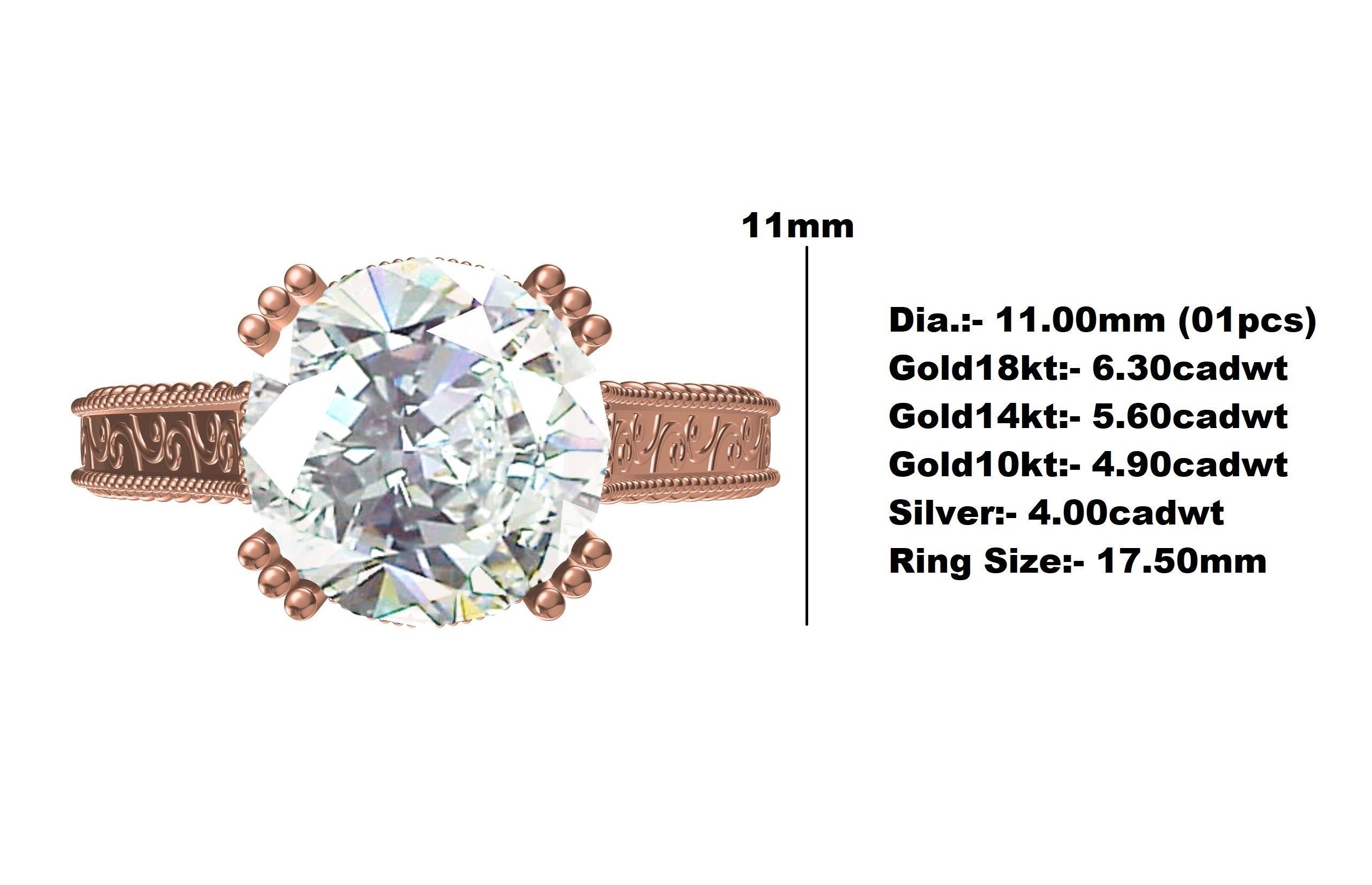 Single Stone Triple Prong Solitaire Ring 3D print model_12