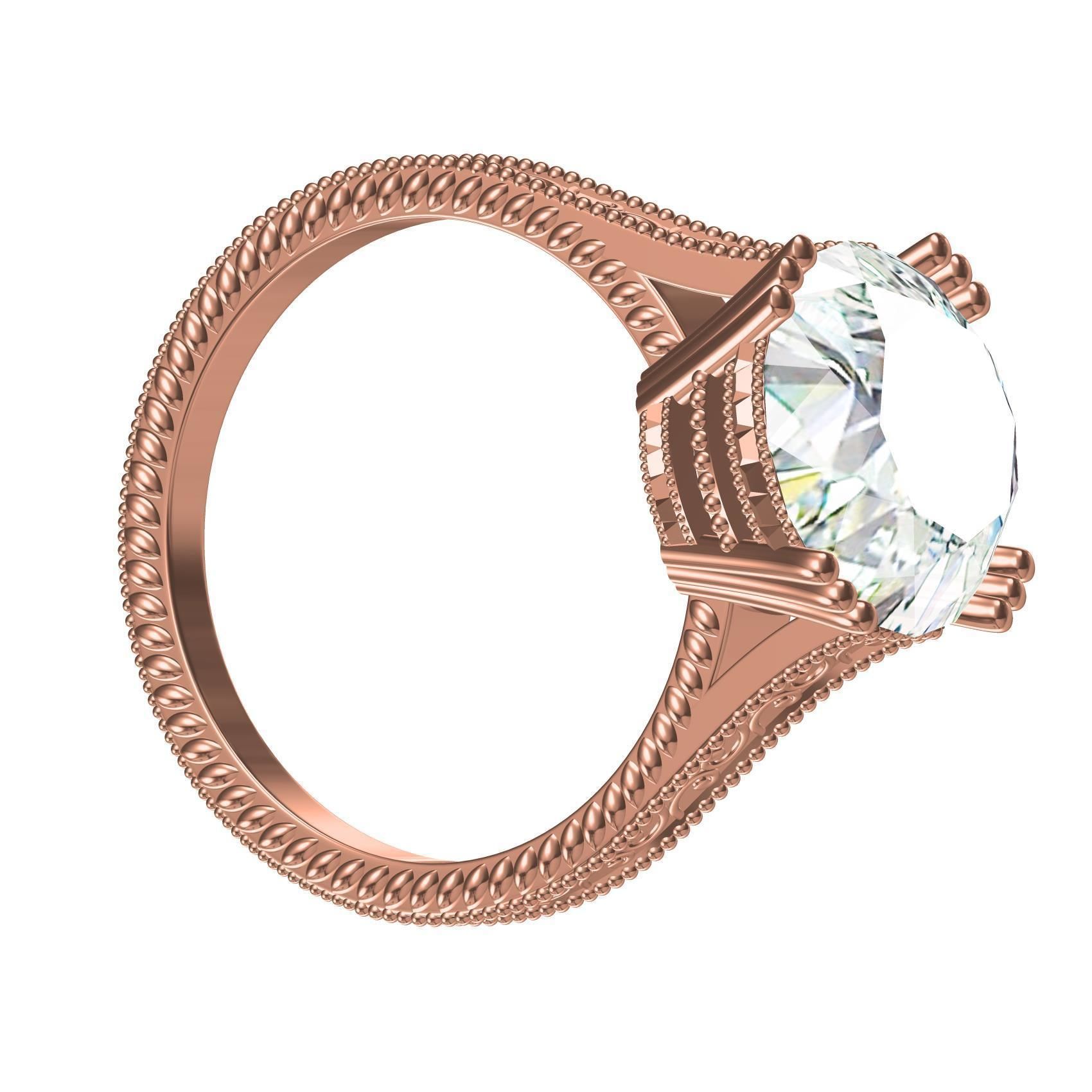 Single Stone Triple Prong Solitaire Ring 3D print model_7