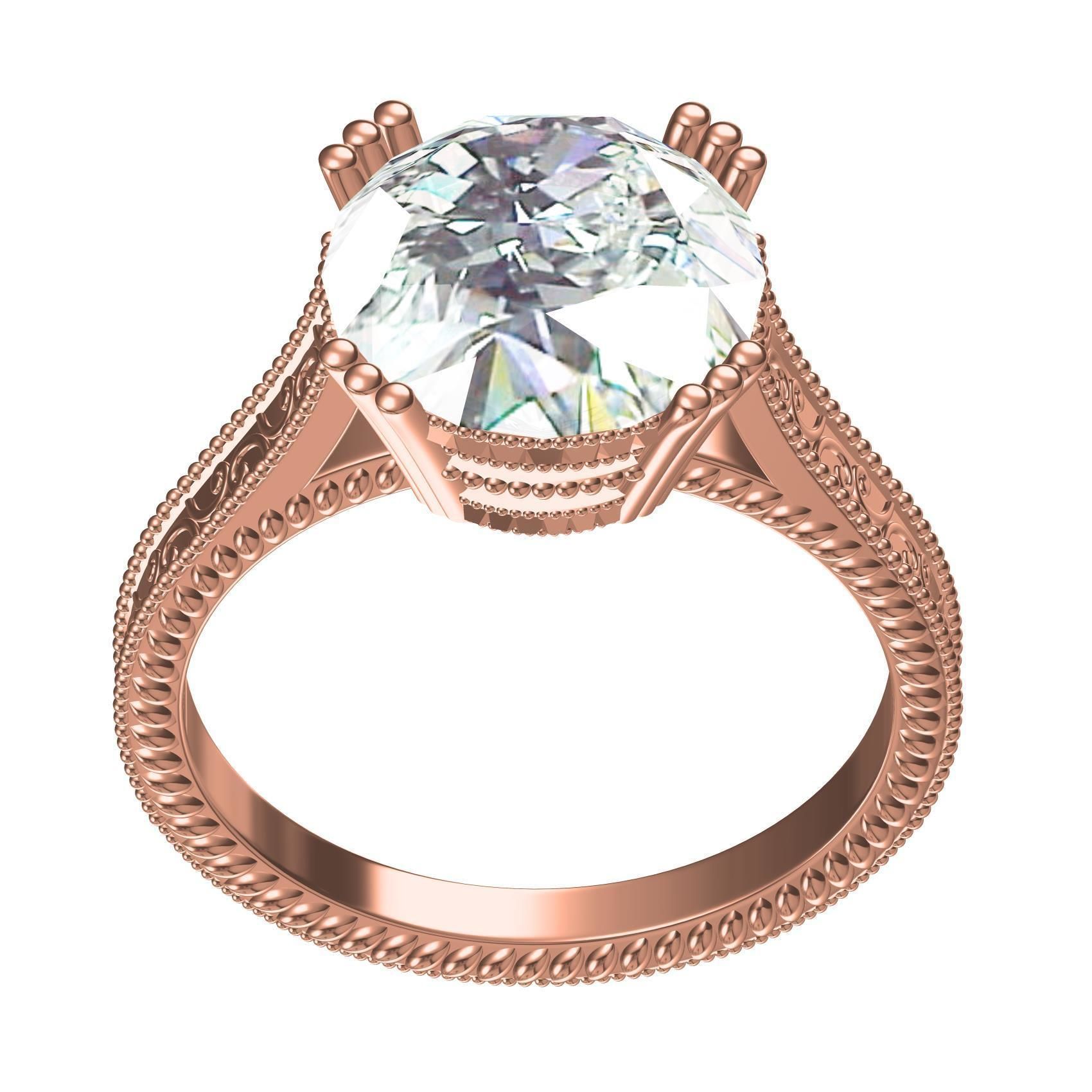 Single Stone Triple Prong Solitaire Ring 3D print model_2
