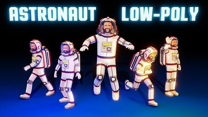 Stylized low-poly astronaut in a spacesuit Low-poly 3D model