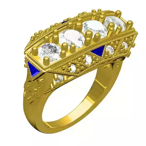 Four Diamond Antique Art Deco Style Ring