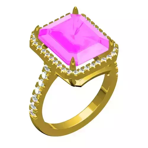 Pink Sapphire Emerald Cut Ring for Women 3D print model