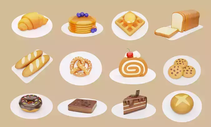 3D Bakery Set stack of pancakes with syrup and blueberries 3D model