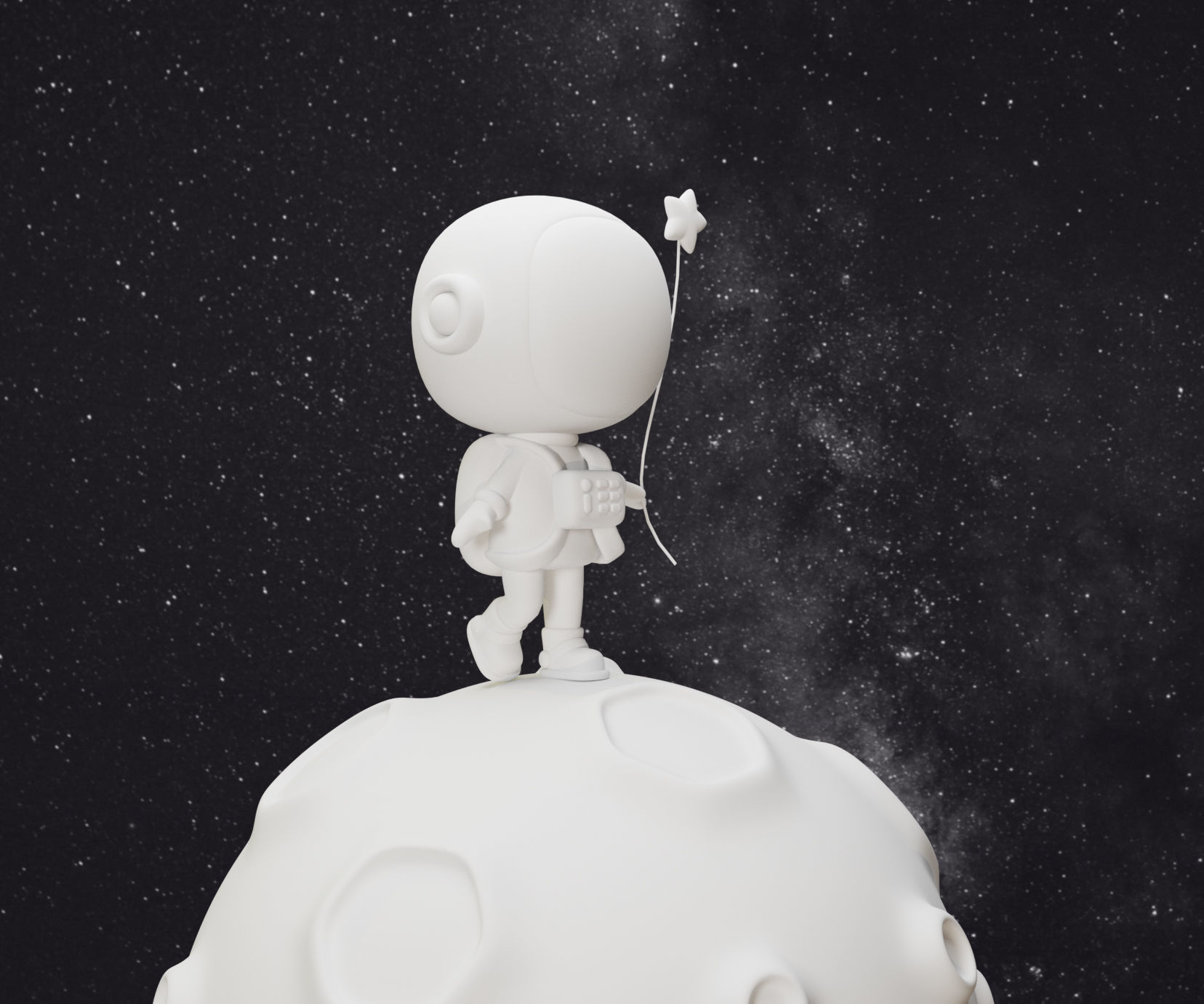 astronaut 3D print model and moon 3D model_1