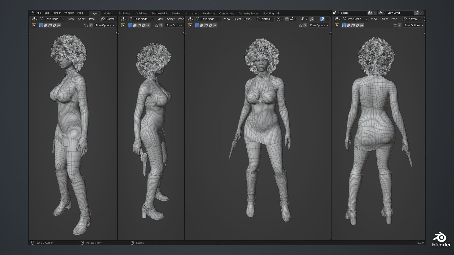 Funky Woman - Female Character Version 1 Low-poly 3D model_11