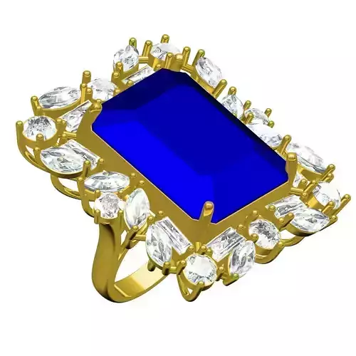 Blue Sapphire Emerald Cluster Ring