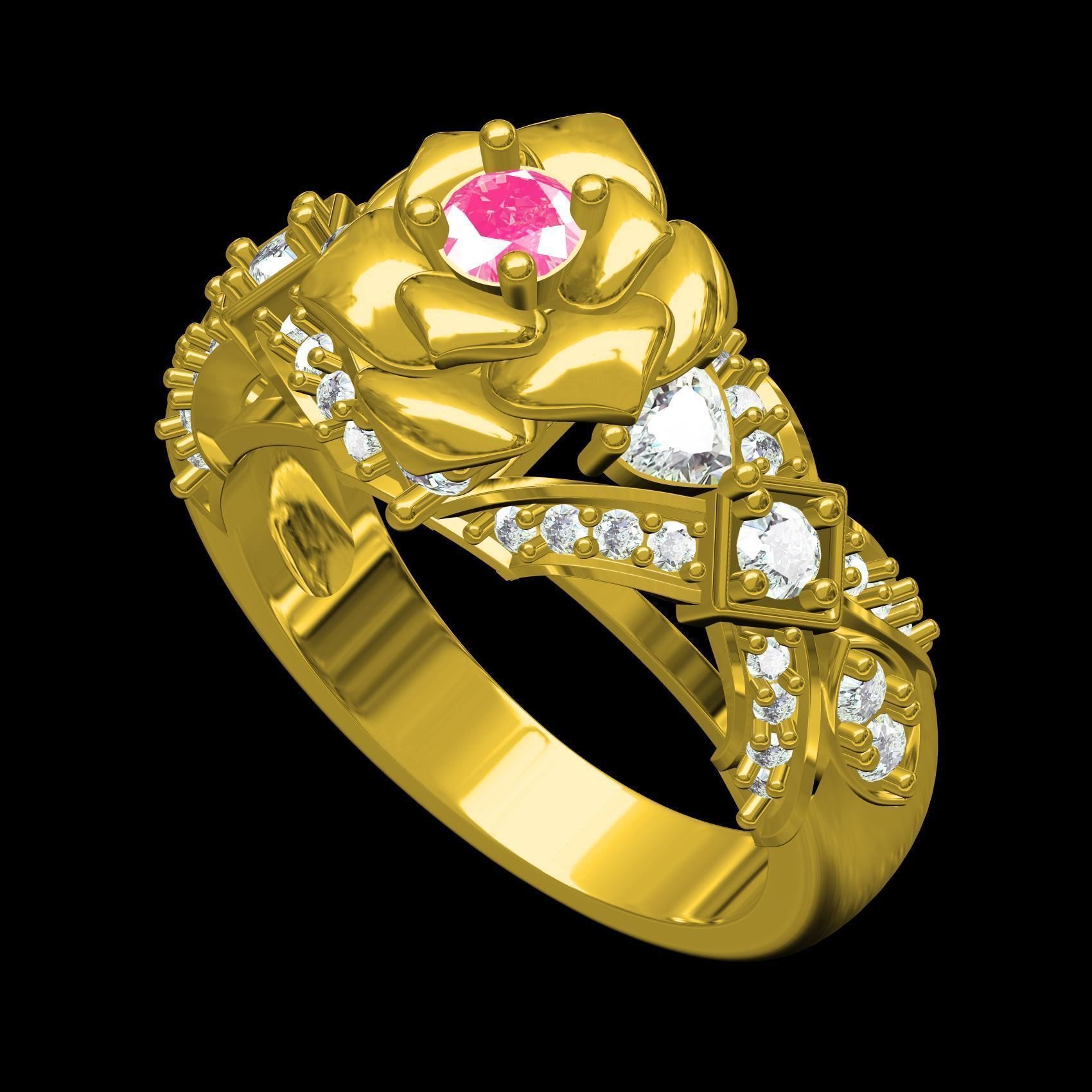 Pink Sapphire Rose Flower Ring for Women 3D print model_10
