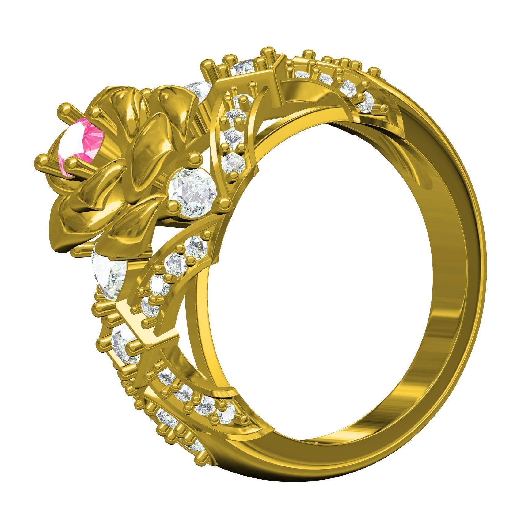 Pink Sapphire Rose Flower Ring for Women 3D print model_3