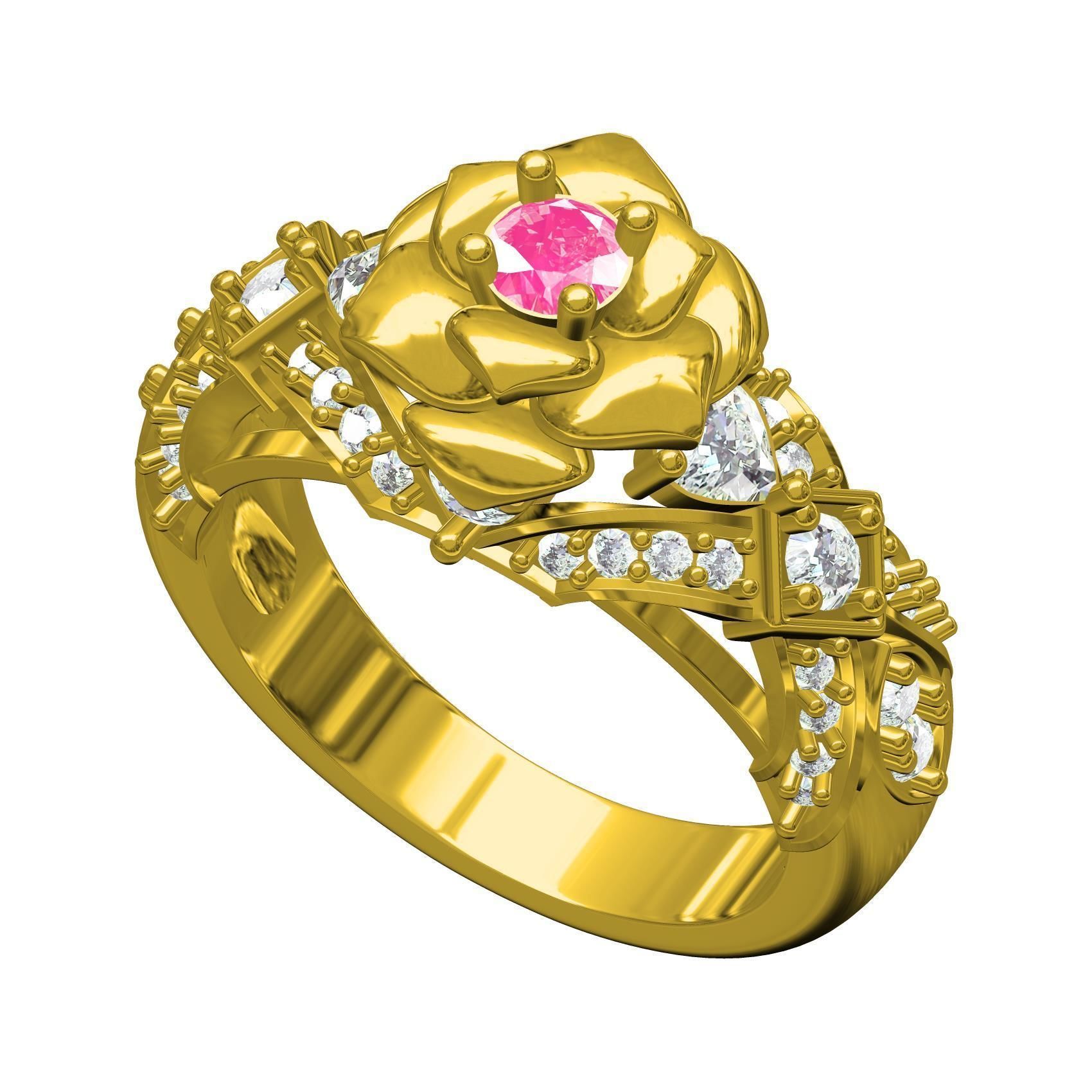 Pink Sapphire Rose Flower Ring for Women 3D print model_2