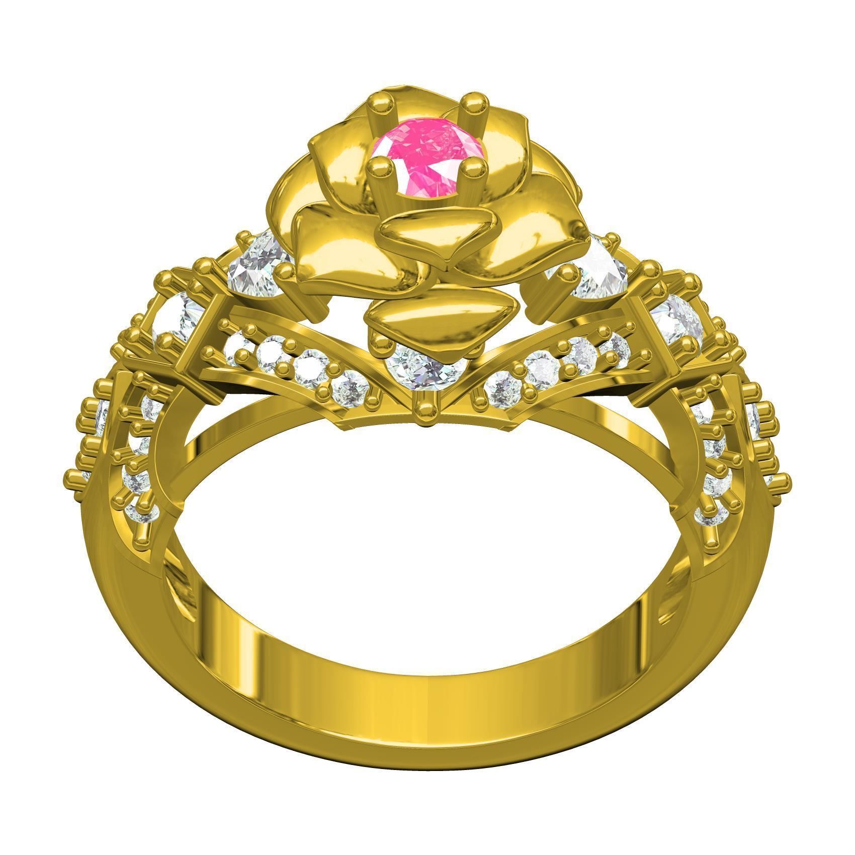 Pink Sapphire Rose Flower Ring for Women 3D print model_1